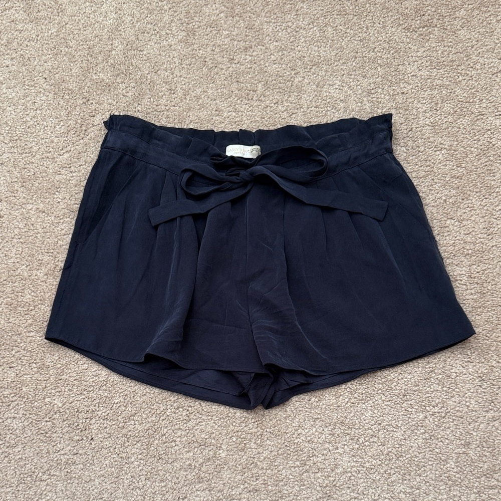 Ramy Brook Silk Stretch High Rise Paperbag Waist Tie Navy Blue Shorts Size XS